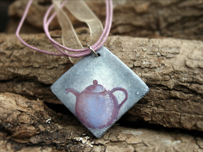Teapot - hand painted pendant